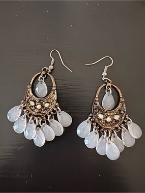 Bohemian White Teardrop Chandelier Earrings - Unbranded